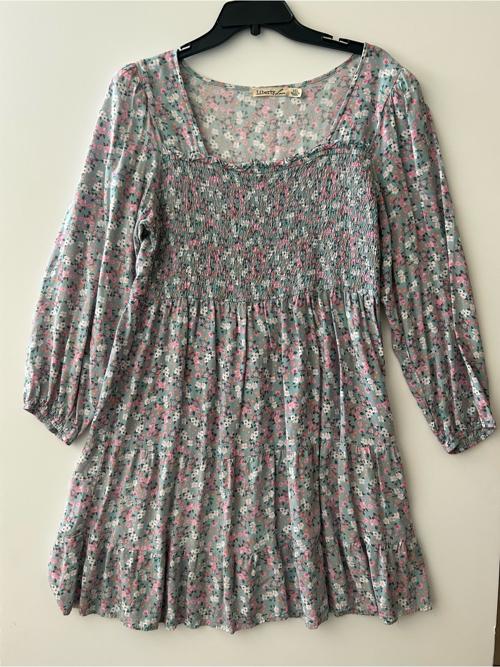 Liberty Love Girls' Smocked Floral Dress in Light Blue and Pink